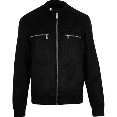 Black faux suede racer jacket
